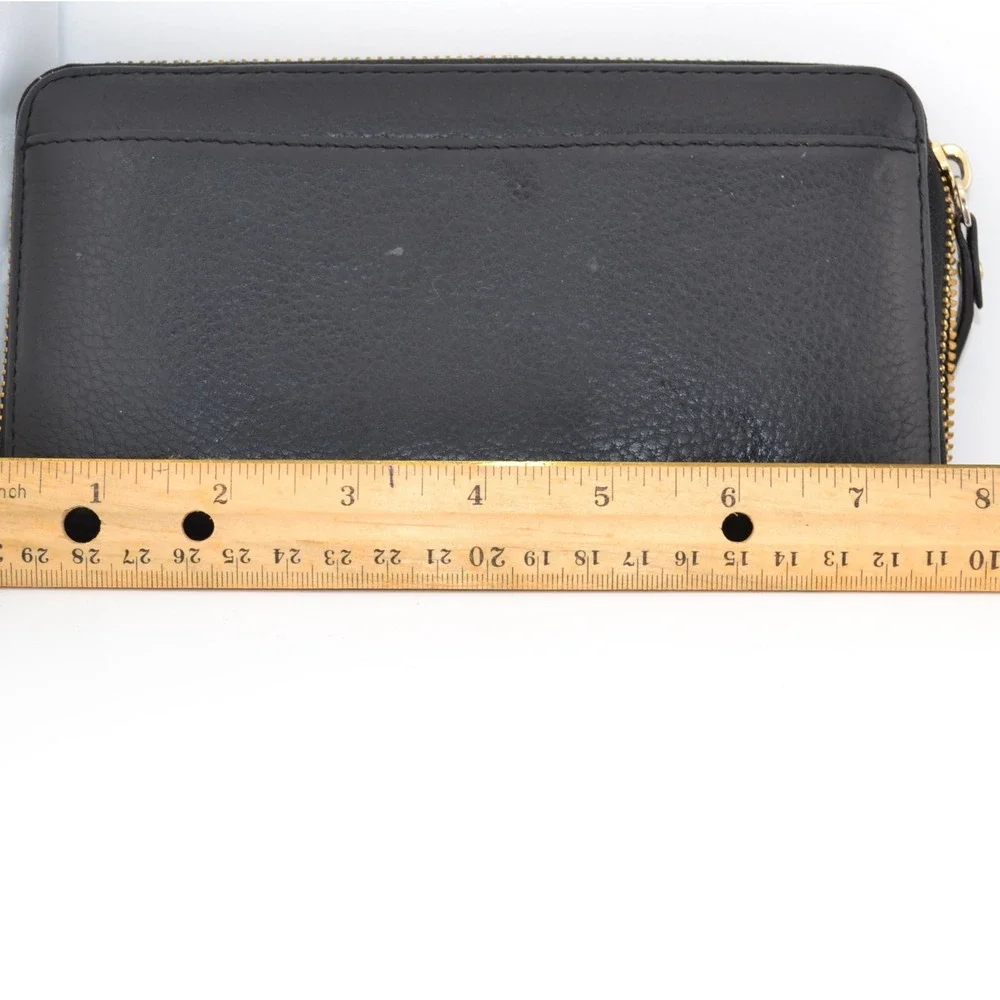 Kate Spade‎ New York Black Leather Zip Around Pebbled Leather Wallet Card Holder